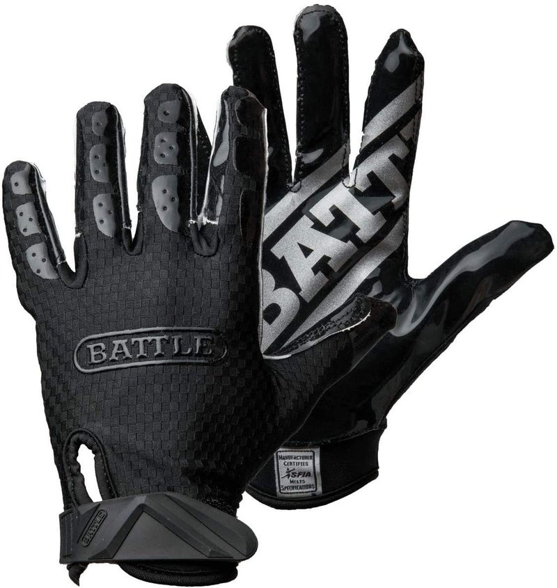 Battle Sports Triple Threat Wide Receiver Football Gloves, Ultra Stick Adult & Youth Gloves - Youth Small, Black - Image 1